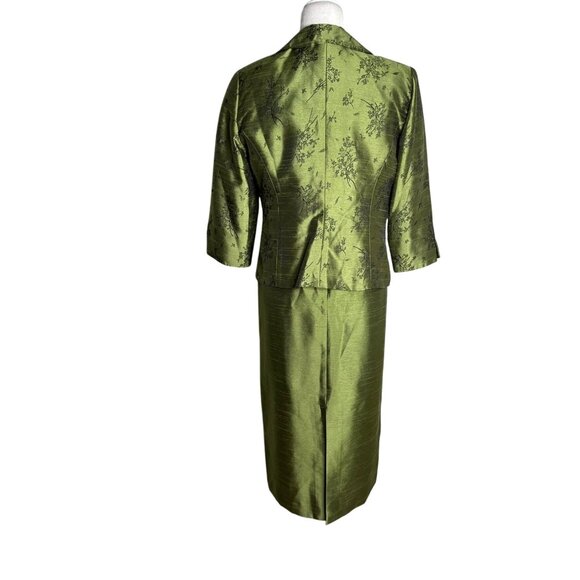 Coldwater Creek Two Piece Green Brocade Dress Jacket Set Petite 10 Green Beaded - Picture 4 of 9